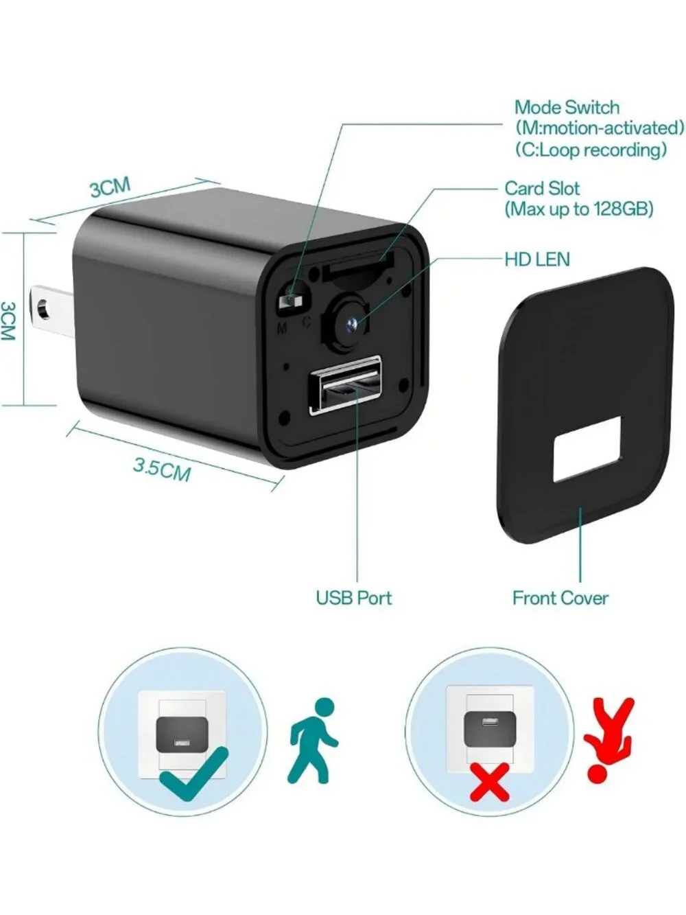 1080P Motion-Detect Mini Camera with 64GB SD Card - Home Security Nanny Cam